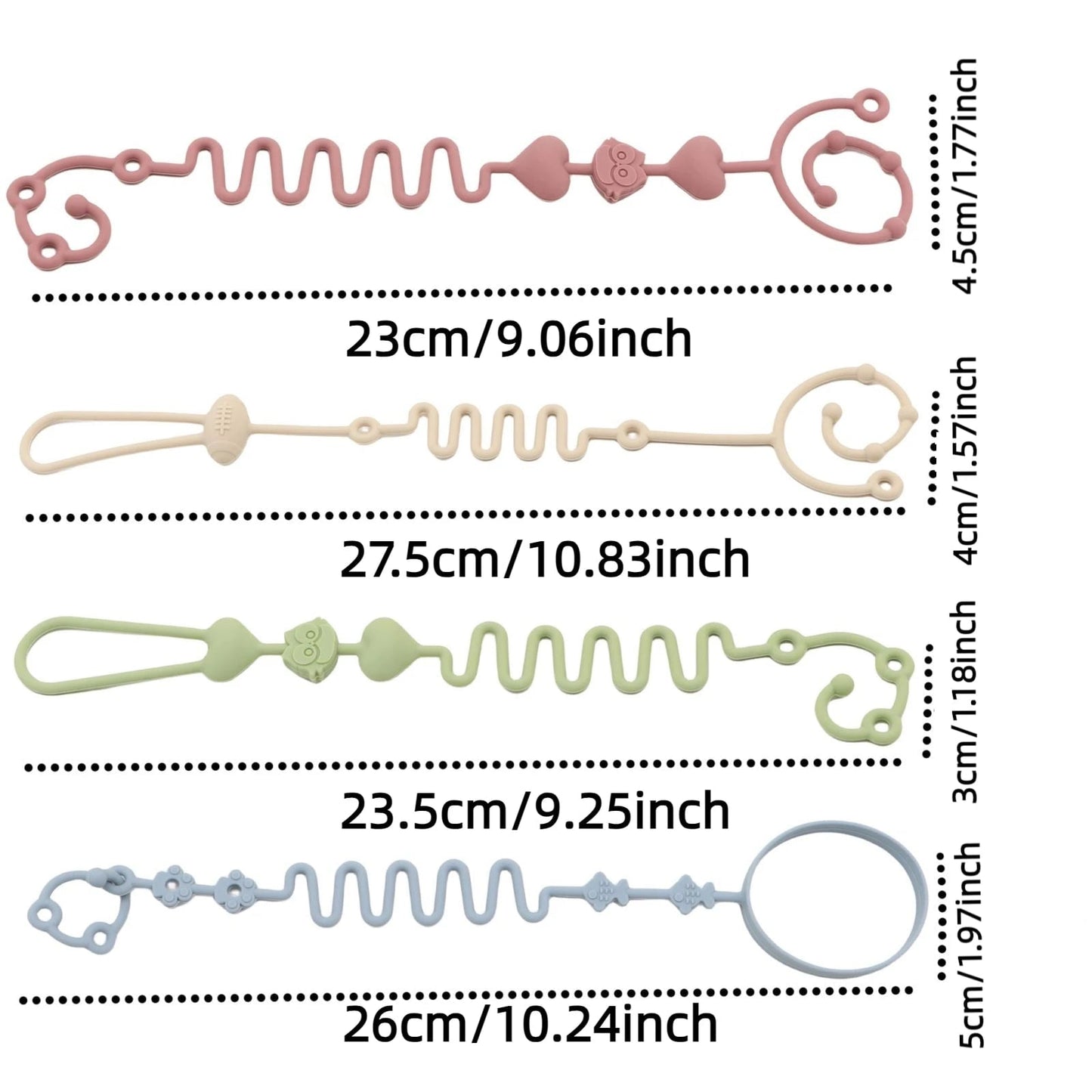 4 Adjustable Silicone Pacifier Chain Teether Toys Baby Beige