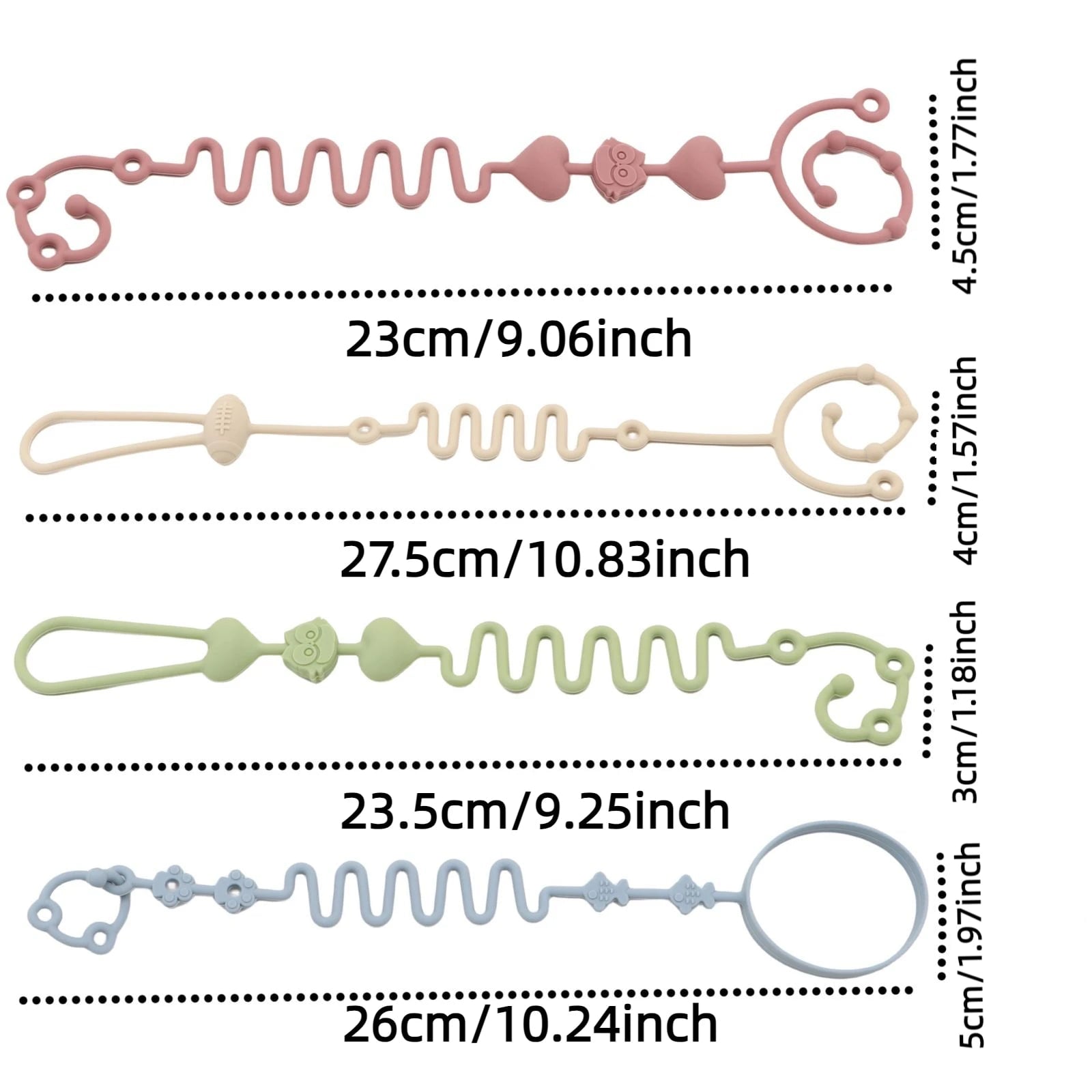 4 Adjustable Silicone Pacifier Chain Teether Toys Baby Beige