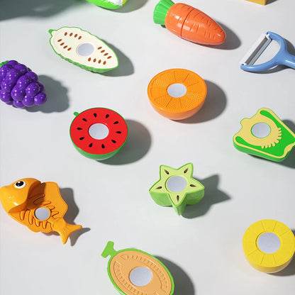 Cutting Play Food Set 30pc Wooden Kitchen Toys Educational Pretend