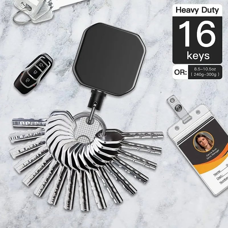 Retractable Badge Reel with Anti-Loss Buckle - Square Key Chain Clip