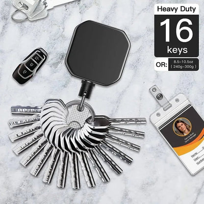 Retractable Badge Reel with Anti-Loss Buckle - Square Key Chain Clip