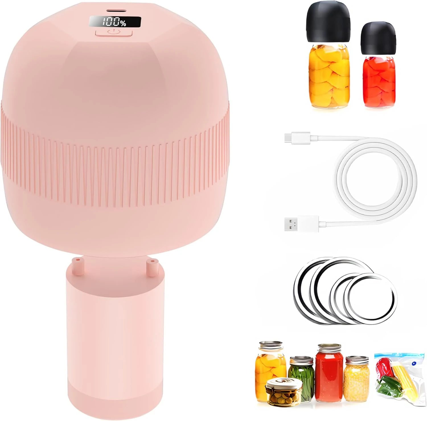 Electric Mason Jar Vacuum Sealer Kit - 5x Longer Food Freshness