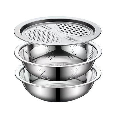 3PC Stainless Steel Kitchen Set Grinder Strainer Bowl Combo Drain