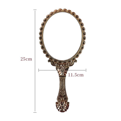 Vintage Oval Round Handheld Makeup Mirror Patterned Beauty Tool