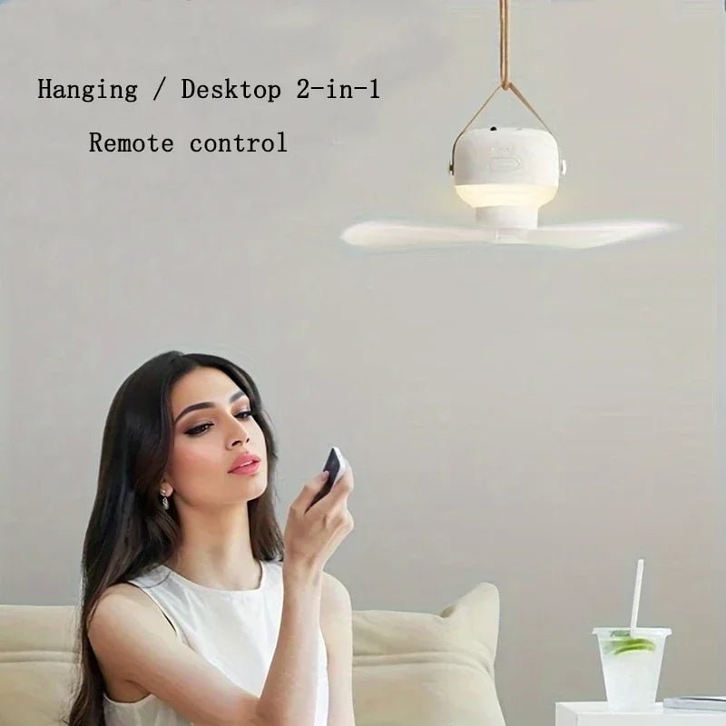 Portable Wireless Mini Ceiling Fan USB Remote Control Stand Night Light
