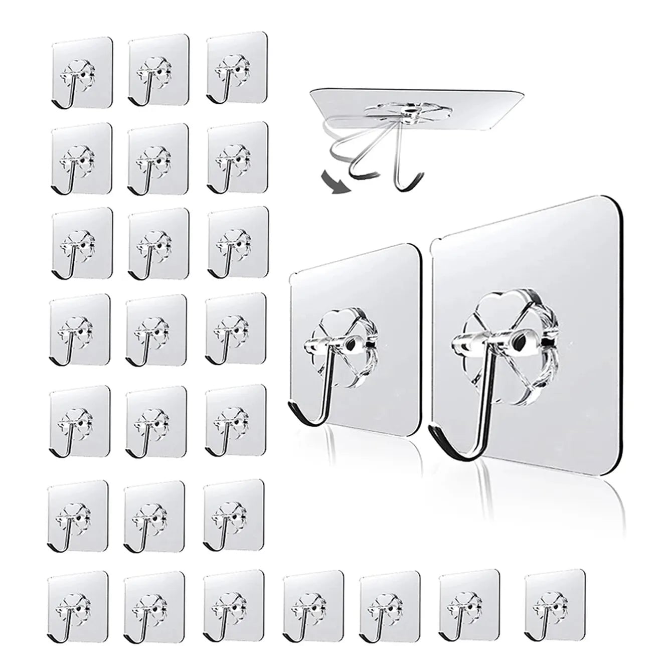 30pc Transparent Wall Mount Hooks - Strong Grip Traceless Install