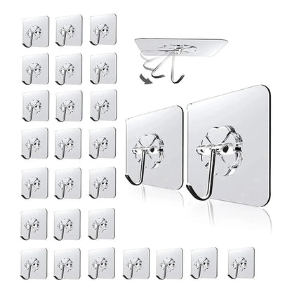 30pc Transparent Wall Mount Hooks - Strong Grip Traceless Install