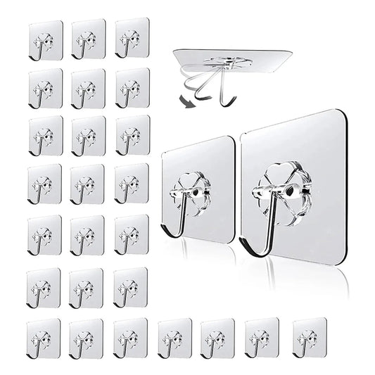 30pc Transparent Wall Mount Hooks - Strong Grip Traceless Install