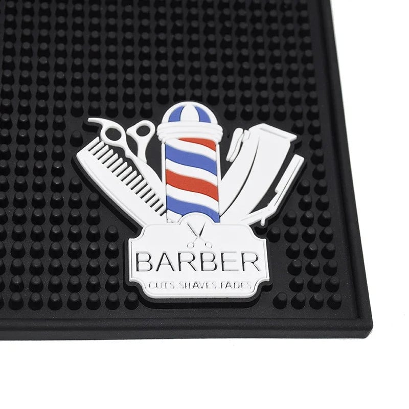 Non-Slip Black Barber Station Mat with Clippers Scissors Storage