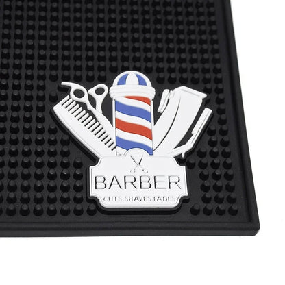 Non-Slip Black Barber Station Mat with Clippers Scissors Storage