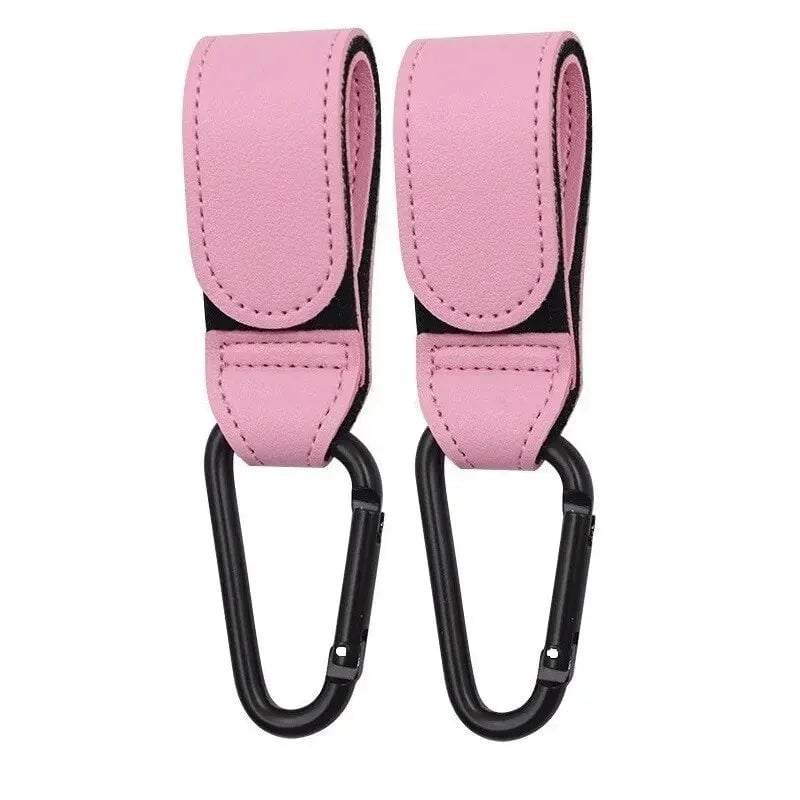 2Pcs PU Leather Stroller Hooks Adjustable Pram Organizer Diaper Bag