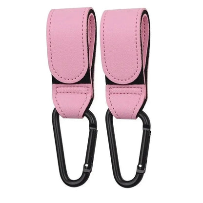 2Pcs PU Leather Stroller Hooks Adjustable Pram Organizer Diaper Bag