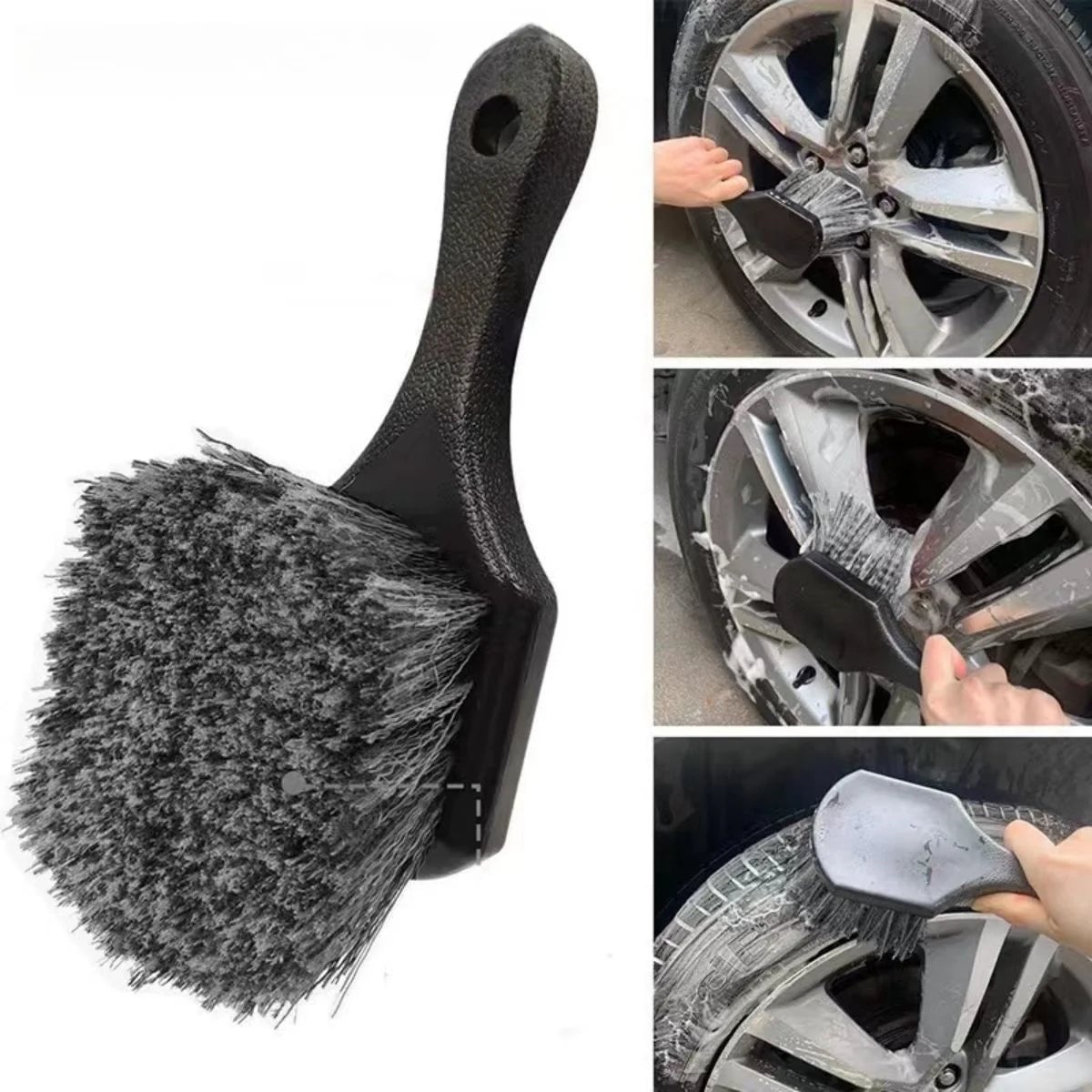 Car Wheel Detail Brush Set - Short Handle Tire Rim Cleaning Kit