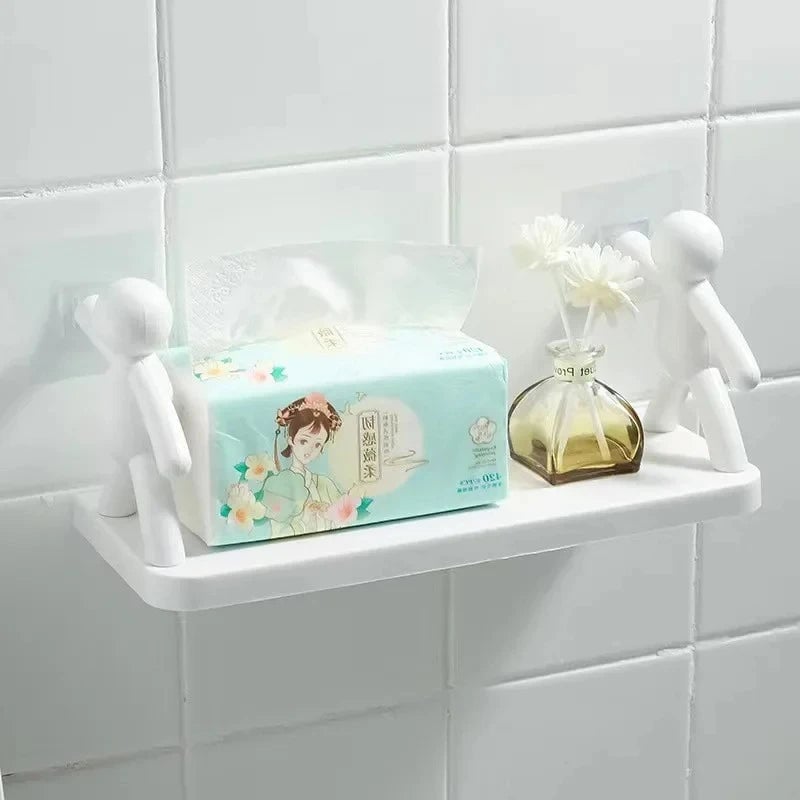Self-Adhesive PP Bathroom Storage Rack Shampoo Shelf Organizer