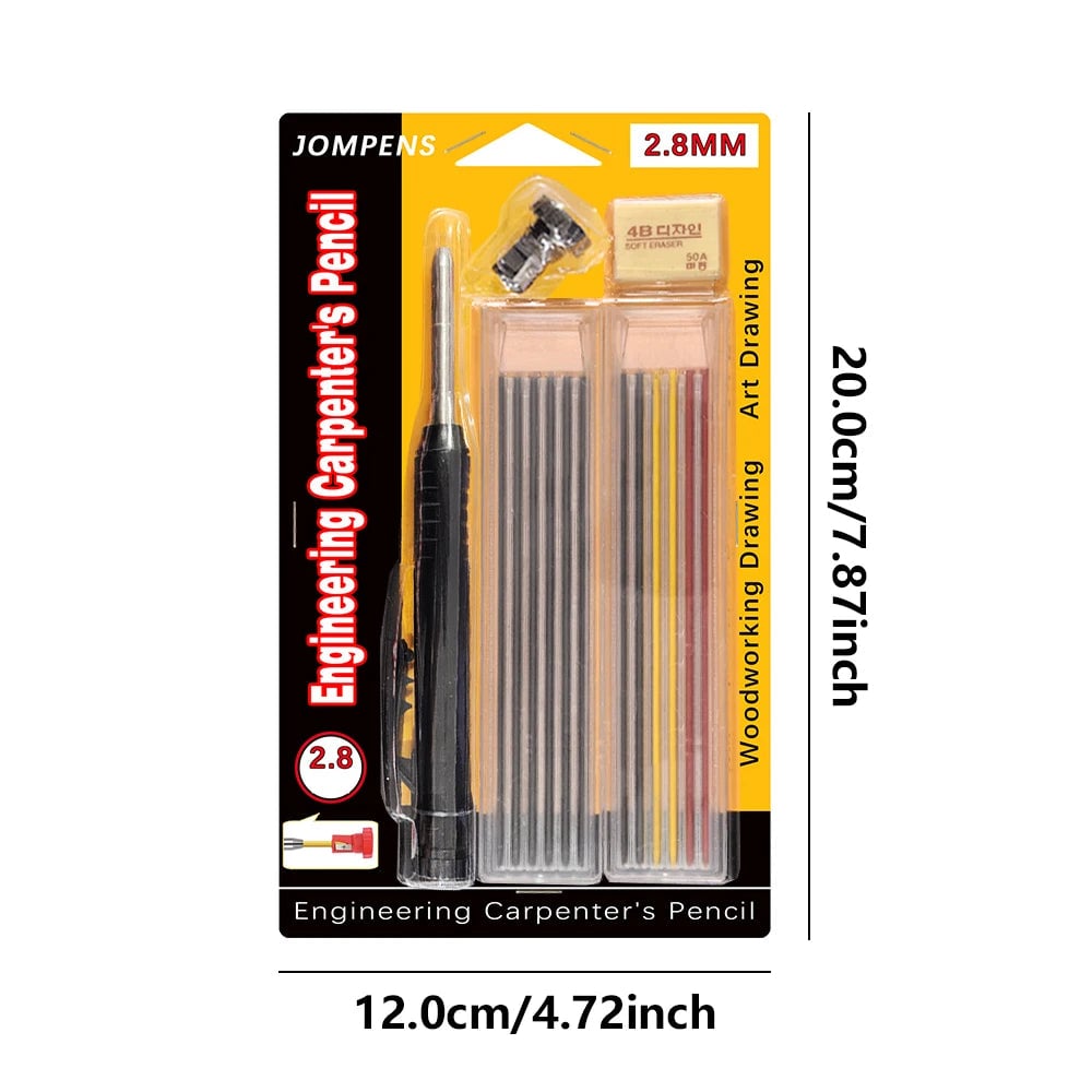 Solid Carpenter Pencil Set with Built-In Sharpener Deep Hole Marking