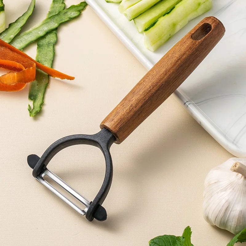 Stainless Steel Peeler with Wooden Handle - Fruit Vegetable Tool