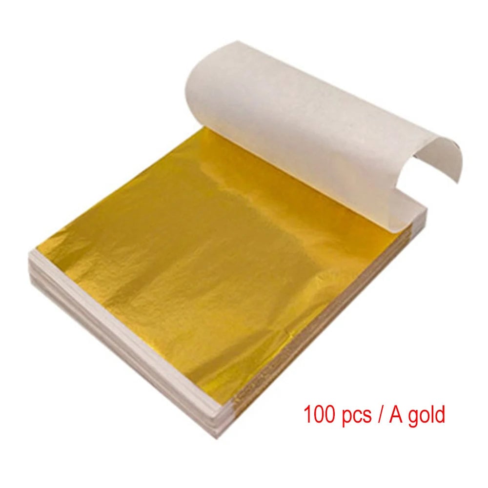 Gold Silver Foil Leaf Paper 100 Sheets Gilding Art Craft