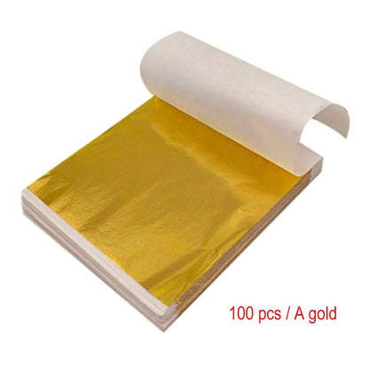 Gold Silver Foil Leaf Paper 100 Sheets Gilding Art Craft