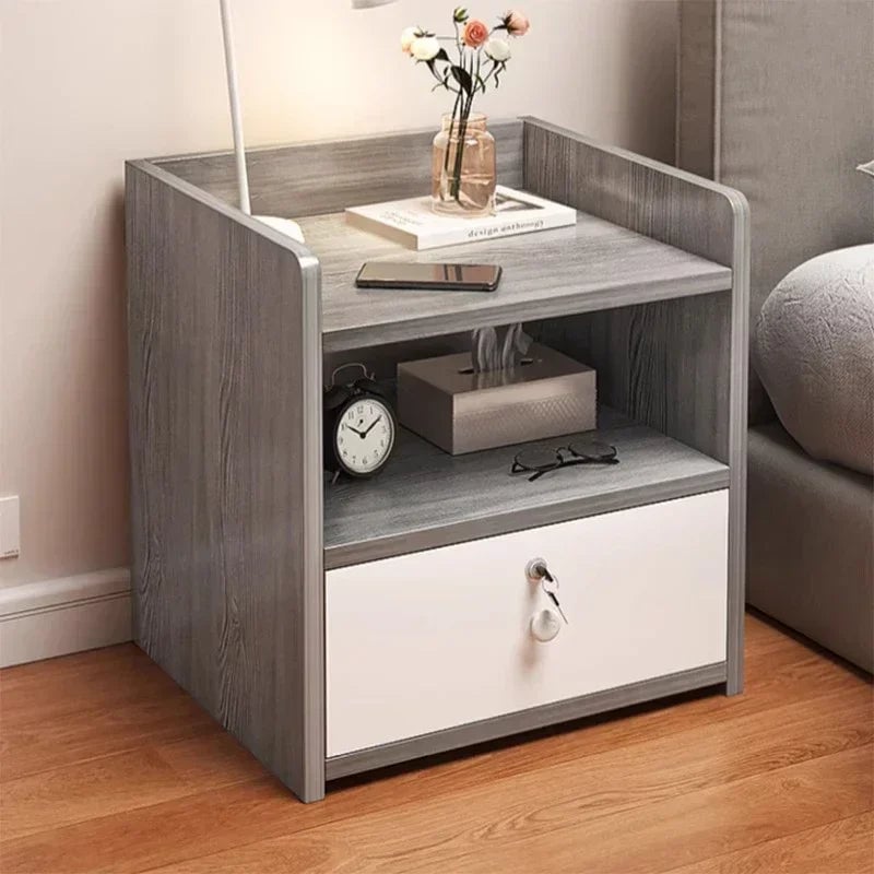 Nordic Modern Nightstand with Drawer - Wood Bedroom Storage Cabinet