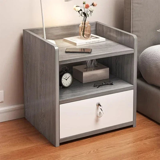 Nordic Modern Nightstand with Drawer - Wood Bedroom Storage Cabinet