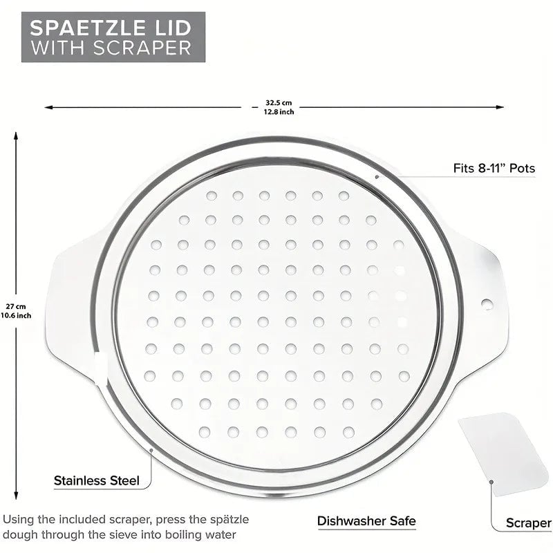 Stainless Steel Spaetzle Maker with Lid & Scraper - German Dumpling