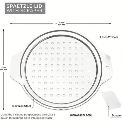 Stainless Steel Spaetzle Maker with Lid & Scraper - German Dumpling