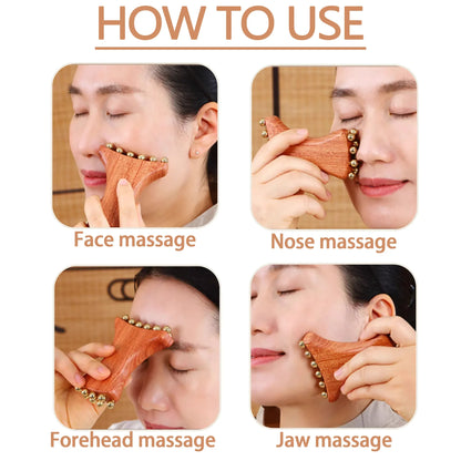 Copper Wood Lymphatic Face Massager - Anti-Aging Jawline Firming Tool