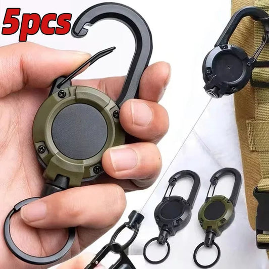 Heavy Duty Retractable Steel Wire Carabiner Key Reel - Spring Pull