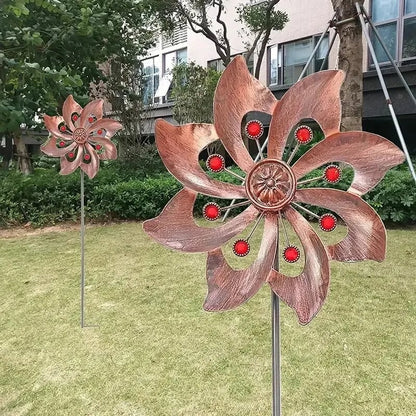 Double Windmill Kinetic Wind Spinner - Outdoor Garden Patio Decor