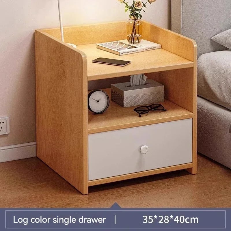 Nordic Modern Nightstand with Drawer - Wood Bedroom Storage Cabinet