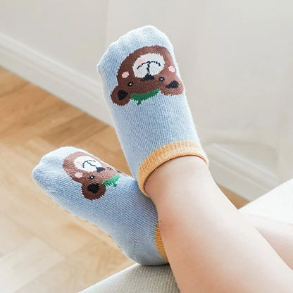 6 Pairs Kids Cotton Non Slip Socks Cartoon Animal Pattern Baby