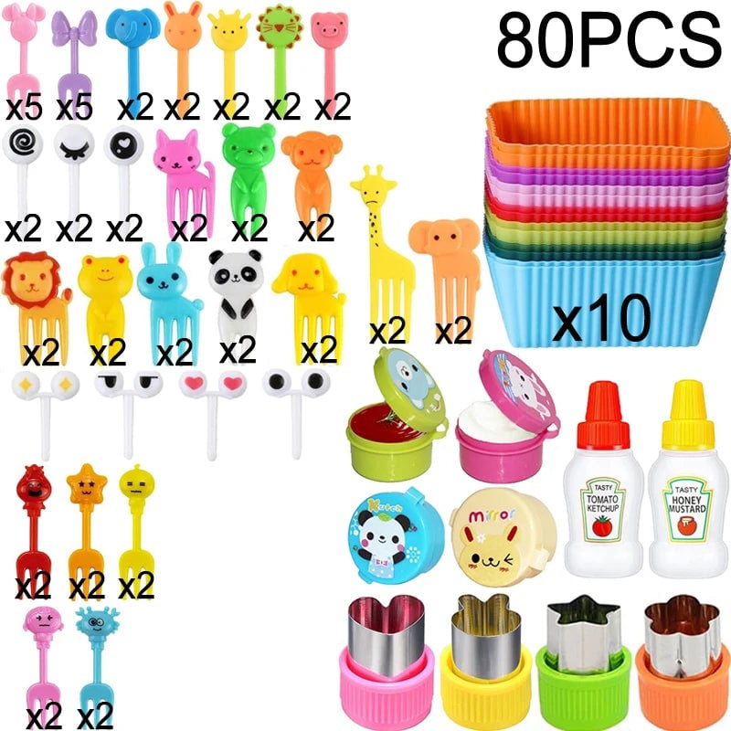 Mini Animal Fruit Forks Kids Set Silicone Vegetable Cutter Dividers