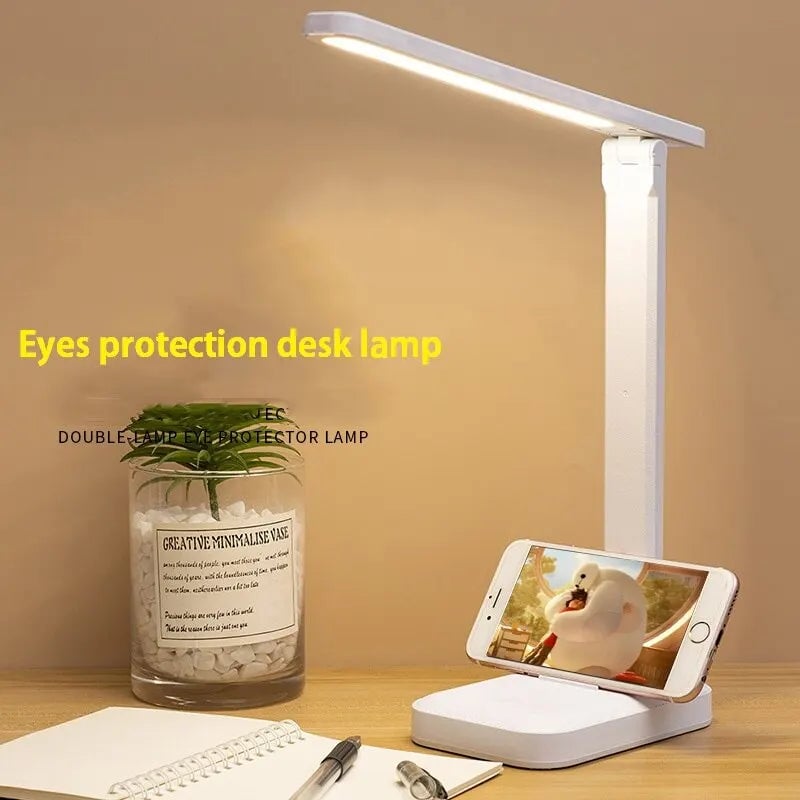 LED Touch Switch Folding Desk Lamp USB Dimmable White Bedside Study
