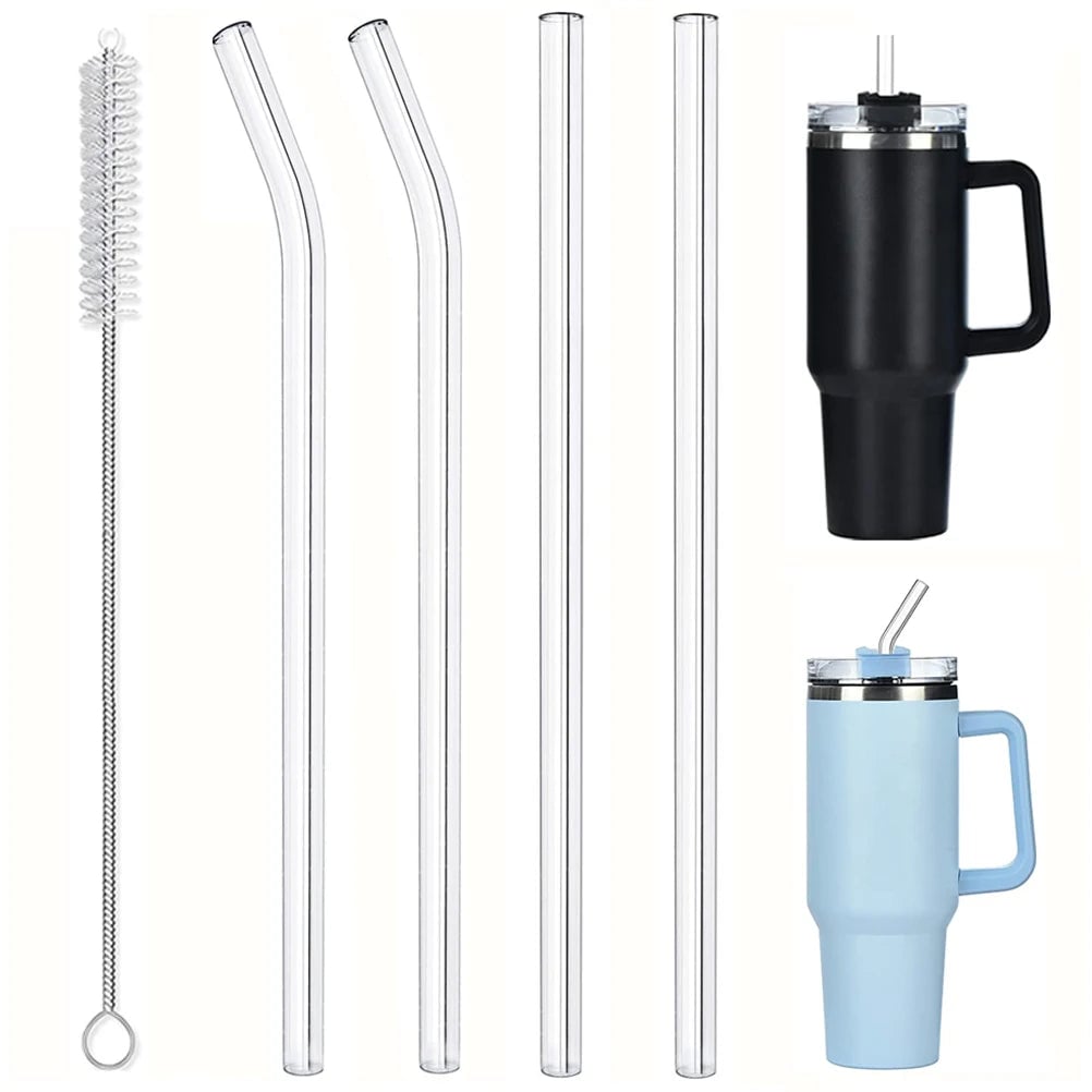 Clear Glass Straws 8" 12" Reusable Dishwasher Safe Stanley Tumbler