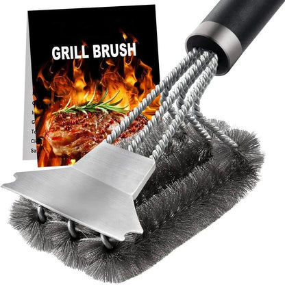 Stainless Steel BBQ Grill Cleaning Brush with Scraper Tool