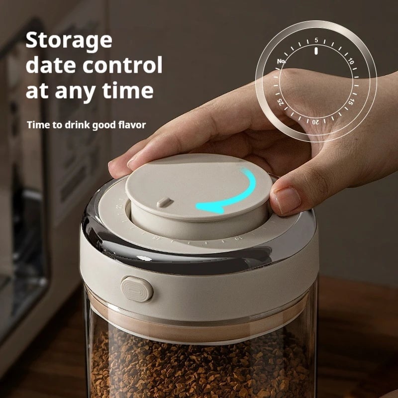 Vacuum Sealed Coffee Bean Storage Jar with Date Tracker & Valve