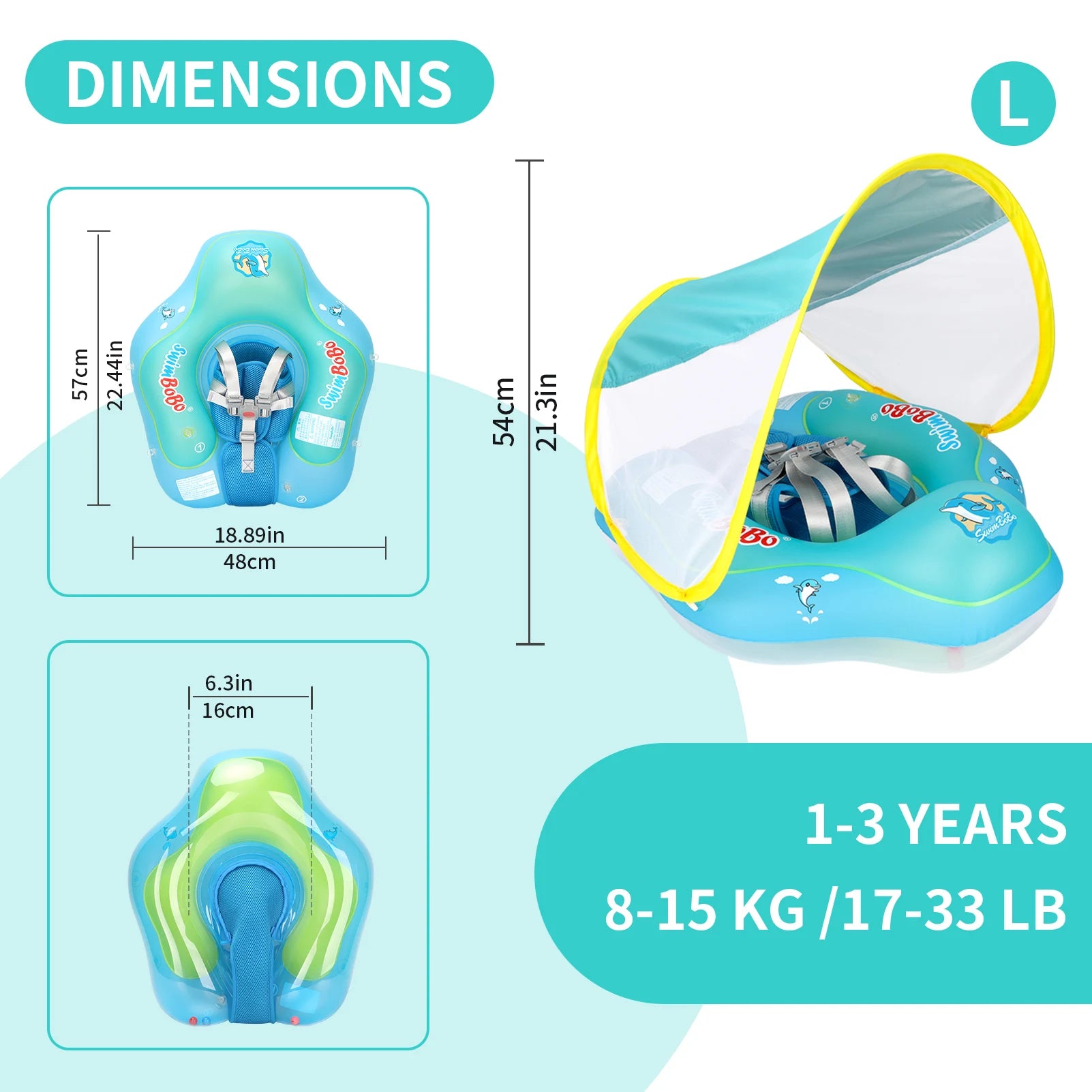 Inflatable Baby Swimming Ring Float with Sun Canopy - Infant Pool