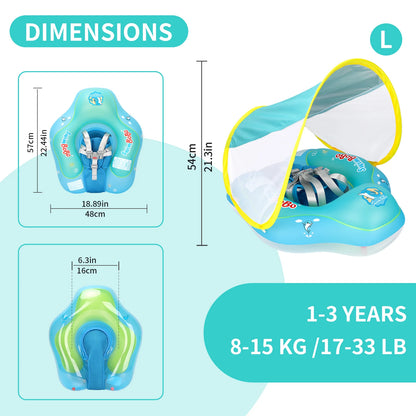 Inflatable Baby Swimming Ring Float with Sun Canopy - Infant Pool
