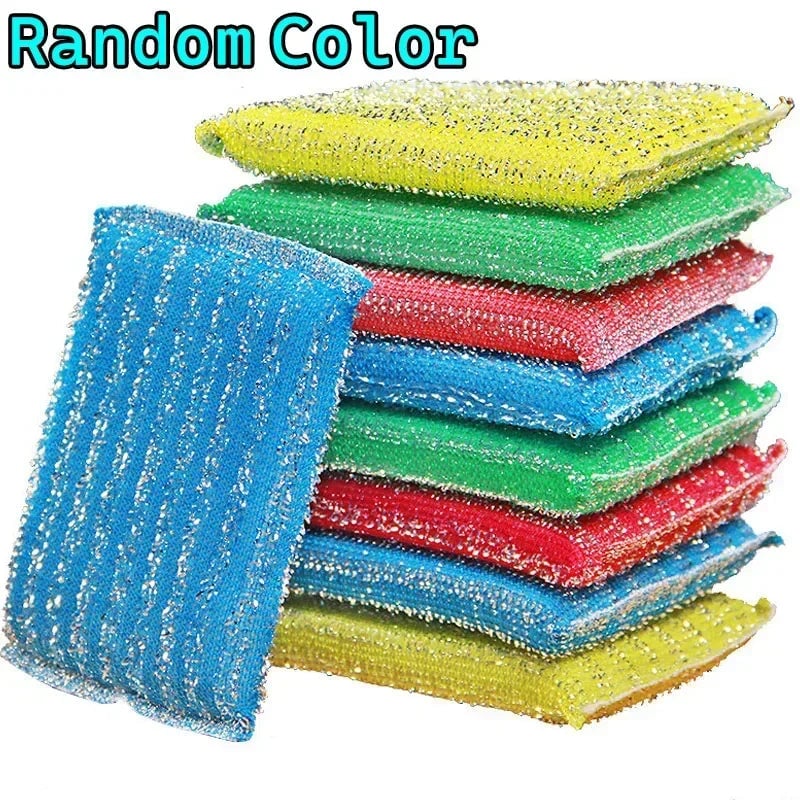 Steel Wire Sponge Wipe Non-stick Oil Brush Double Sided Cleaning Cloth Kitchen Dishcloth Scouring Pad Rag Cleaning Tool