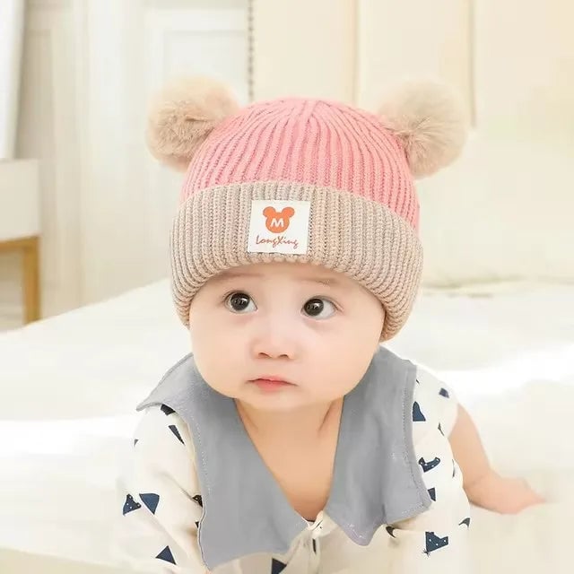Baby Winter Hat Scarf Set - Bear Ear Knitted Crochet Beanie Cap