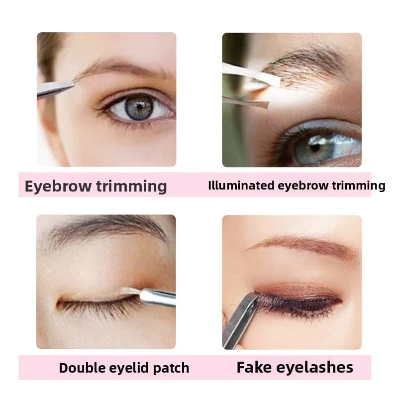 LED Illuminated Stainless Steel Precision Eyebrow Tweezers Tool