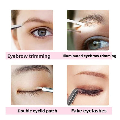 LED Illuminated Stainless Steel Precision Eyebrow Tweezers Tool
