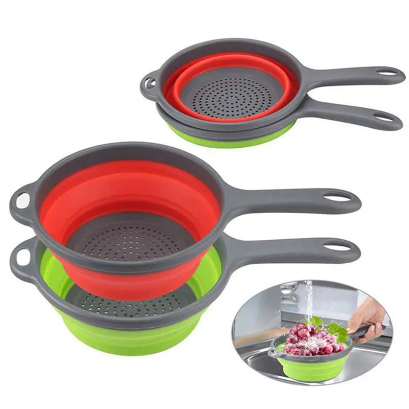 Extendable Collapsible Kitchen Colander - Long Handle Pasta Strainer