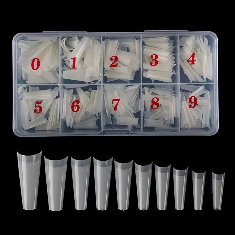 500Pcs French Coffin Nail Tips Acrylic Clear 10 Sizes Storage Box