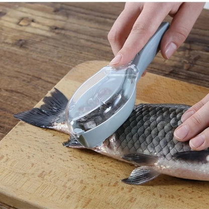 Manual Fish Scale Scraper with Lid - Kitchen Descaling Tool