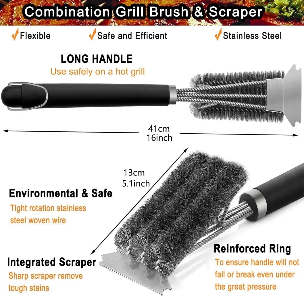 Stainless Steel BBQ Grill Cleaning Brush with Scraper Tool