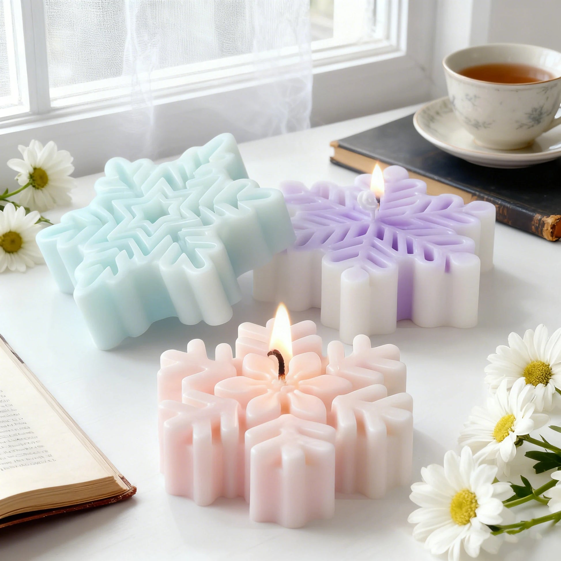 Snowflake Candle Silicone Mold - Christmas Soap Wax DIY Craft