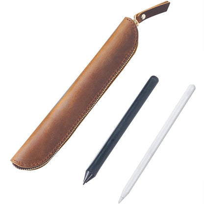 Handmade Cowhide Leather Single Pen Case Travel Protective Sheath