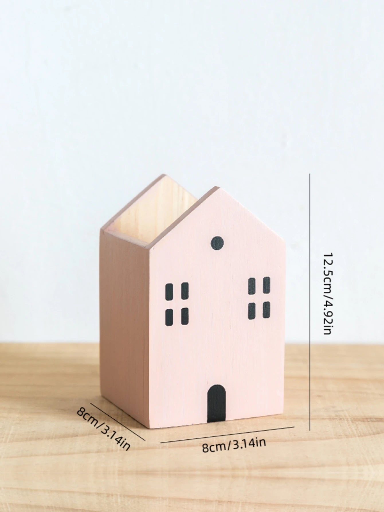 Cartoon House Wooden Pen Holder Desktop Storage Organiser Container