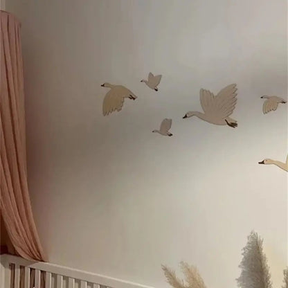 6pcs Scandinavian Wooden Flying Goose Wall Decor Stickers Nursery
